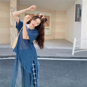 设计感不规则上衣套装裙女2025夏季新款宽松时尚显瘦半身裙两件套图片