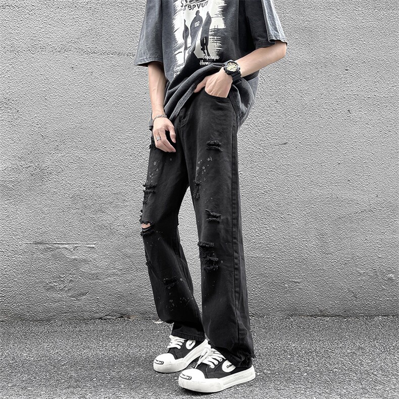 牛仔裤男夏季薄款美式高街vibe风破洞宽松休闲长裤子N0764-P43,男装牛仔裤,星座308B-2