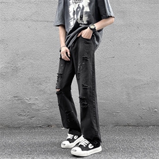 牛仔裤男夏季薄款美式高街vibe风破洞宽松休闲长裤子N0764-P43，男装牛仔裤，星座308B-2