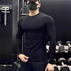 【003】T恤男士肌肉紧身打底上衣螺纹长袖圆领运动A079-T46-18，男装T恤，电商A079