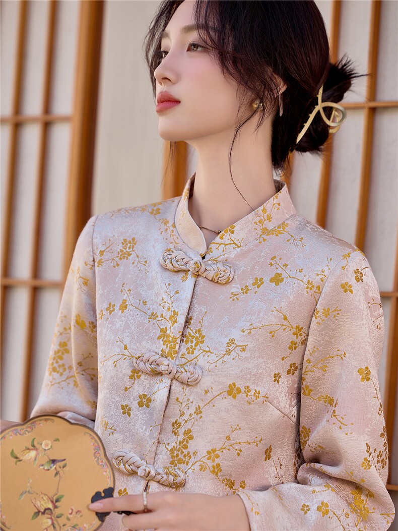 3127复古新中式提花两件套裙,女装套装/套裙,香莘料