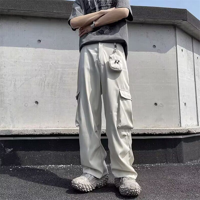 工装休闲裤男士夏季新款宽松阔腿腰包设计感潮流百搭高街裤子ZK65,男装工装外套,星座601-1