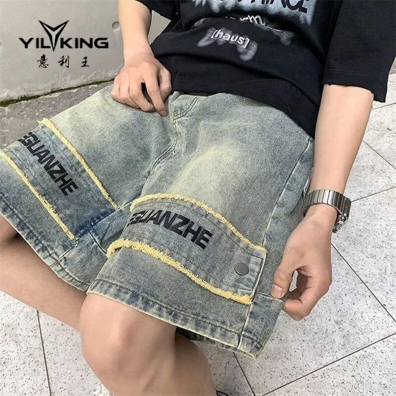 美式复古vintage牛仔短裤男款夏感裤子高街vibe五分裤KK163-P40,男装牛仔裤,星座911-3