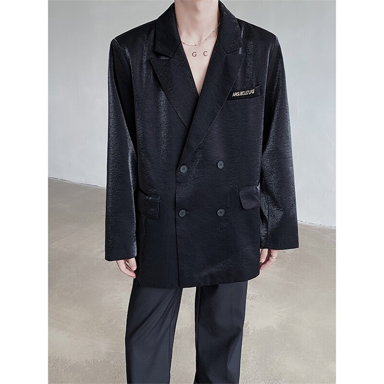 春装高级感液态流光垫肩西服外套男痞帅金属标装饰西装XF821P135,男装西服,星座512-1（原513-3）