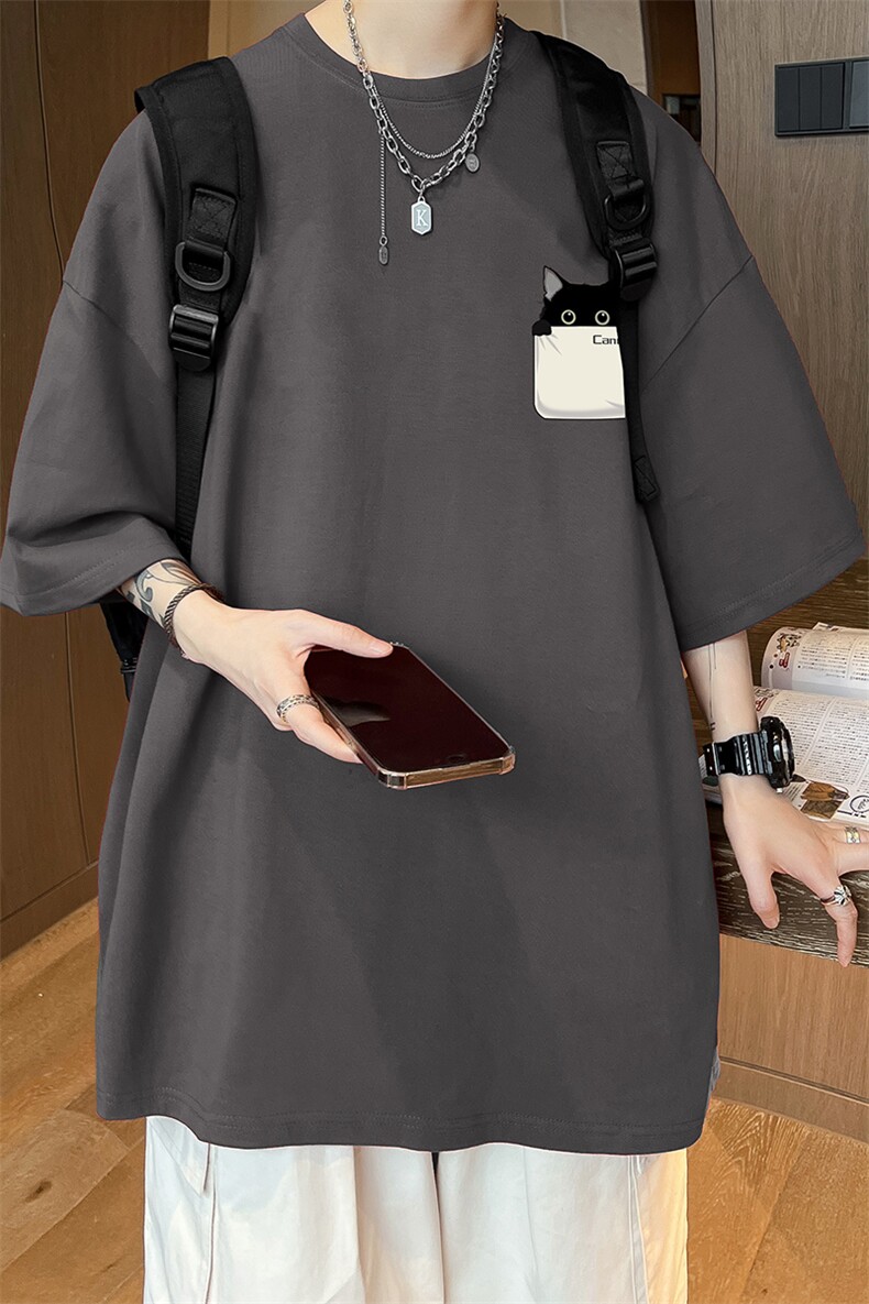 2024夏季款短袖男t恤美式潮牌宽松大码套头上衣男生休闲半袖体恤,男装T恤,电商019-1