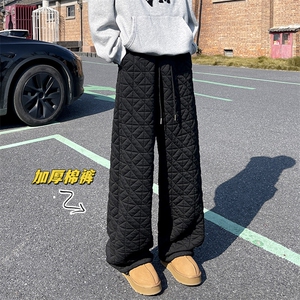 重磅加厚裤子男冬季新款港风潮牌宽松大码慵懒风阔腿拖地休闲棉裤图片
