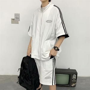 三杠开衫上衣男生帅气bf五分袖短袖t恤休闲短裤运动套装 T074-P50图片