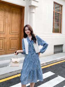 【现货】秋装新款韩版碎花连衣裙俩件套，女装连衣裙，越野沙丘R