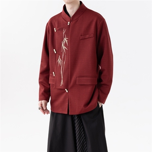 新中式金竹刺绣立领设计感西服外套男女同款立领木头扣夹克 JK206图片