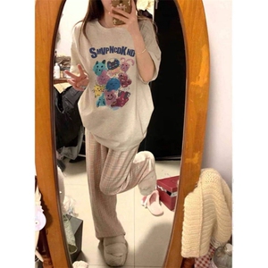 T0674-P25 手绘卡通纯棉印花短袖 学院风男女款上衣图片