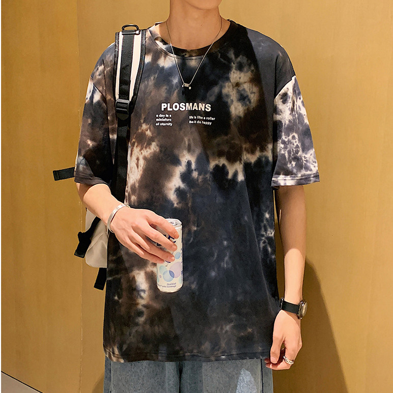 A186文艺男士休闲圆领短袖棉T恤青少年潮男装大码扎染彩色个性潮,男装T恤,星座115A(原星座507）