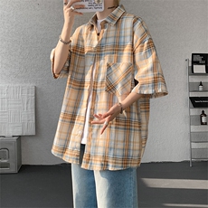 短袖衬衫男夏季新款磨毛格子衬衣DX002-特批26无差价，男装衬衫，星座214-3