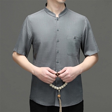 DR2103钱塘2020-2夏季短袖男士唐装套装时尚风衬衫两件套P93，男装民族服装，钱塘207-2
