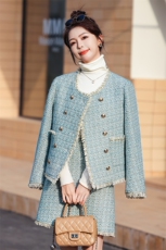 2023年秋冬季小香风法式套装女小众设计感时尚潮流流苏两件套裙，女装套装/套裙，韩蜜菓