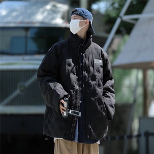简约菱格棉服男2024秋冬设计感小众ins潮立体压花宽松外套图片