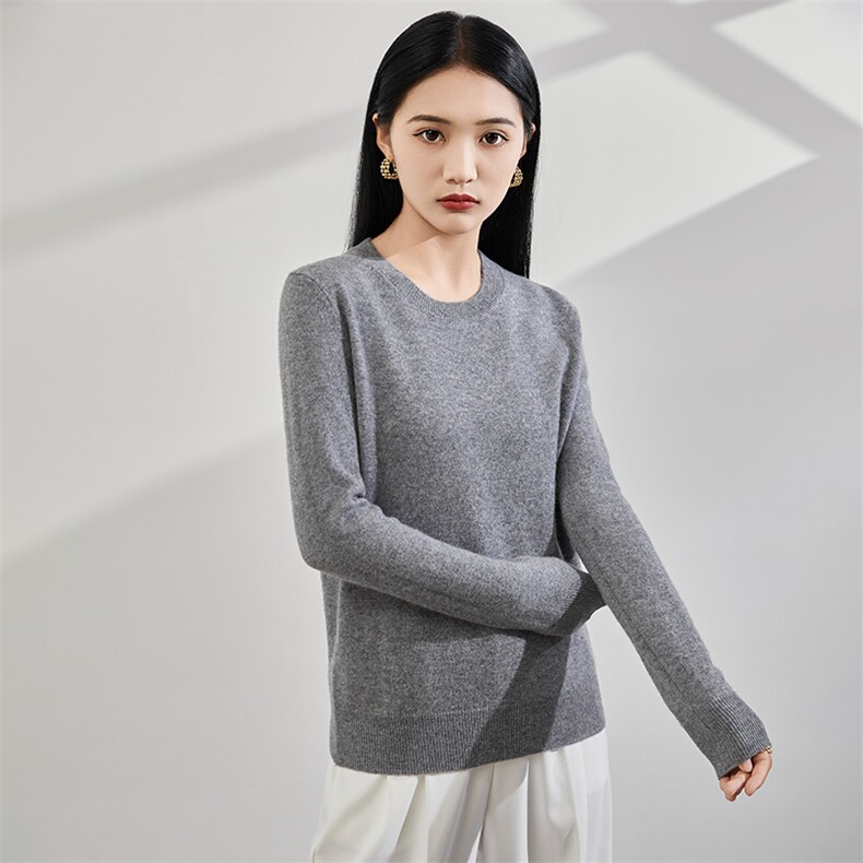 2024秋冬新款35%山羊绒女士净面圆领羊绒衫,女装羊绒衫,润辉羊绒