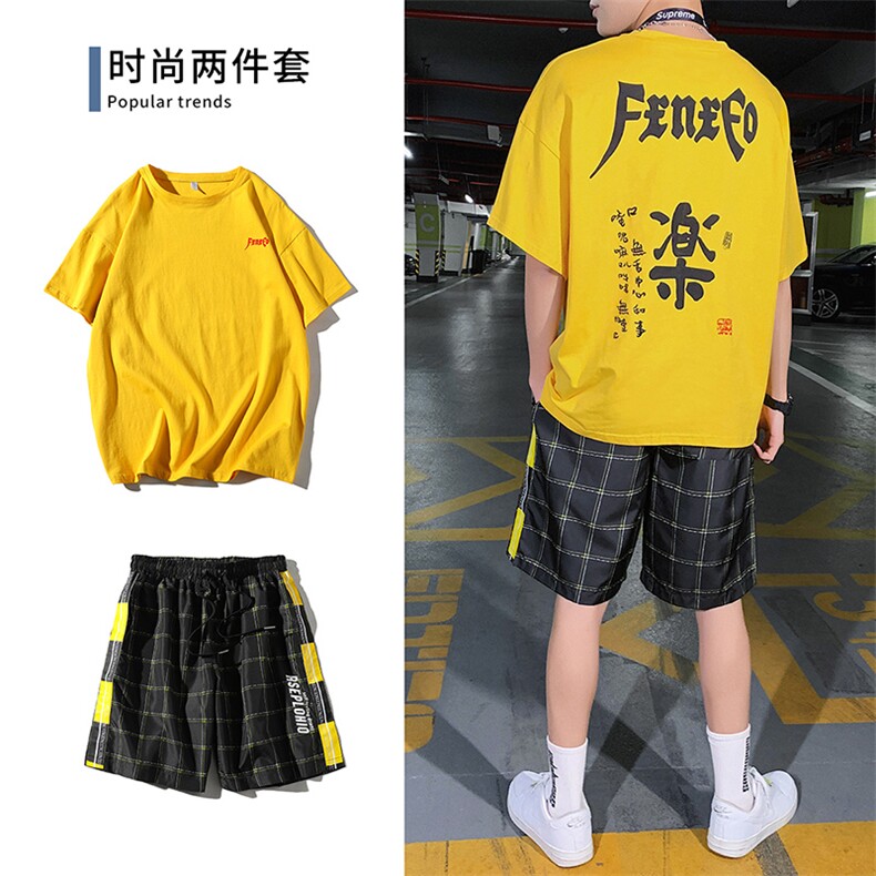 运动套装男韩版潮流夏季新款男士青少年短袖t恤潮两件套DS785T,男装T恤,电商A102