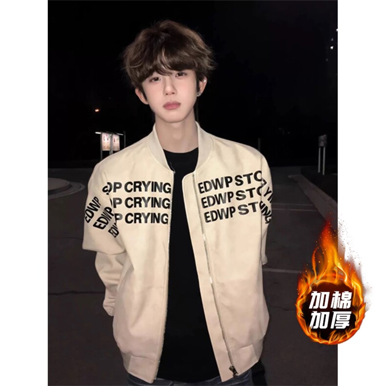 PU皮高质量字母夹棉棒球服情侣夹克外套男J81-常规P65加棉P75,男装夹克,星座1505