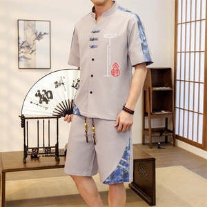 潮风套装男新中式短袖衬衫时尚休闲短裤两件套JZ306-P58图片