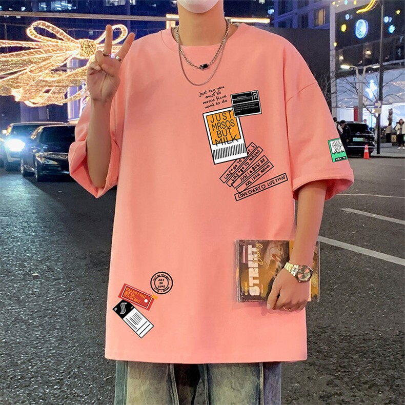 T822宽松短袖T恤男夏季2025新款半袖港风chic潮牌男生体恤衫,男装T恤,星座304A-1