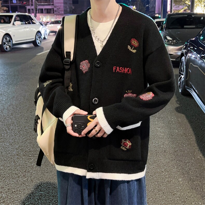 MY317-P50美式鹿皮绒机修V领开衫毛衣,男装针织衫/毛衣,星座1501-1
