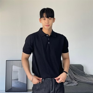 短袖t恤男polo衫夏季翻领半袖纯色体恤高端复古针织上衣  B237图片