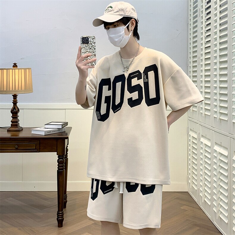 2025夏季新款运动服短袖T恤运动套装潮男痞帅一套搭配宽松短裤P45,男装T恤,星座1113