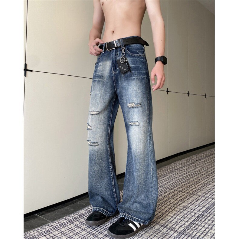 抖音品质美式高街复古水洗破洞直筒牛仔裤B315-K25778-P55控78,男装休闲裤,电商B315