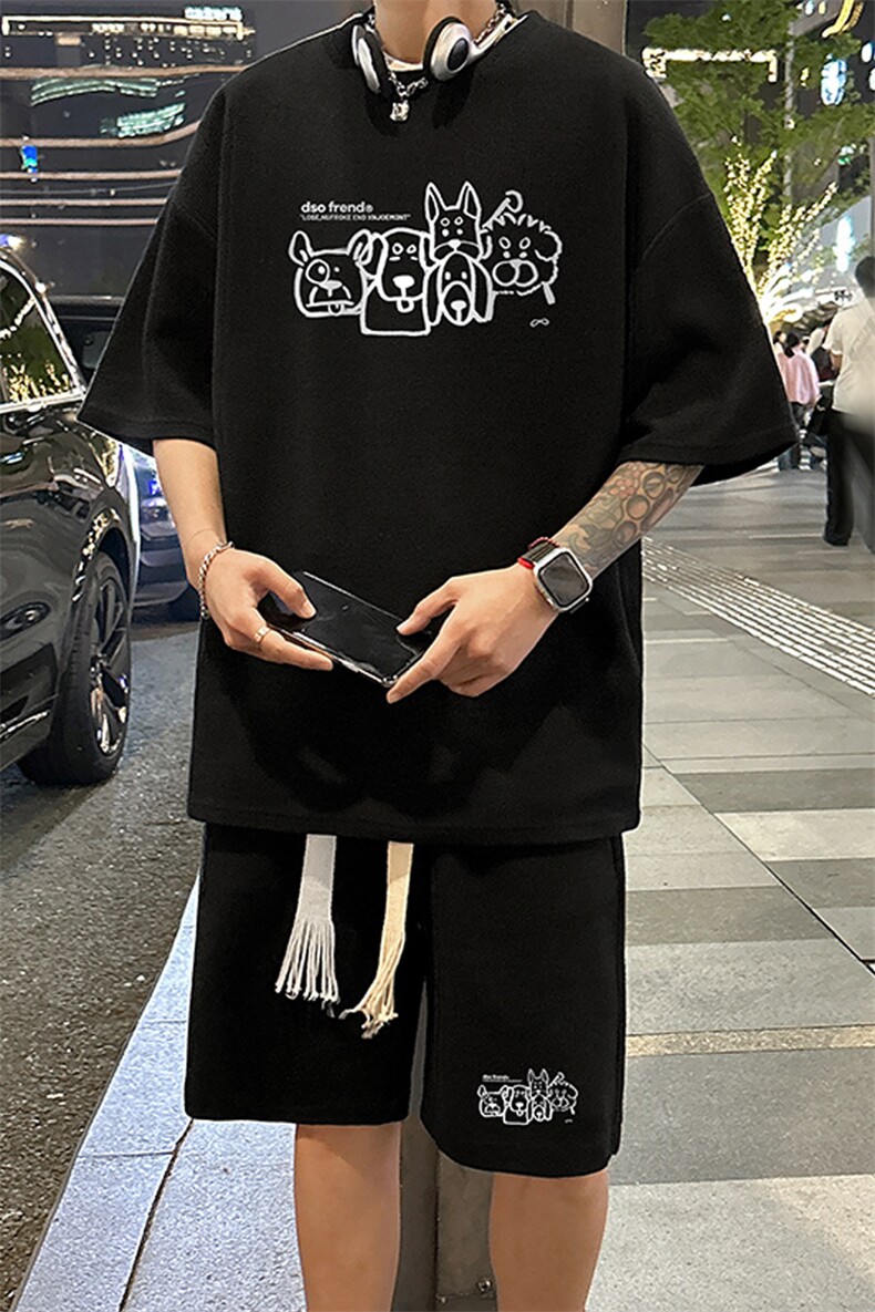 套装！华夫格套装短袖T恤短裤男TZ232-特P38,男装牛仔裤,电商B367