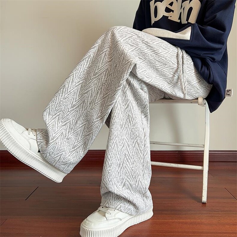 秋季新款大码人字纹拖地休闲裤男宽松直筒阔腿裤K24120-特P28控58，男装休闲裤，电商A001-1