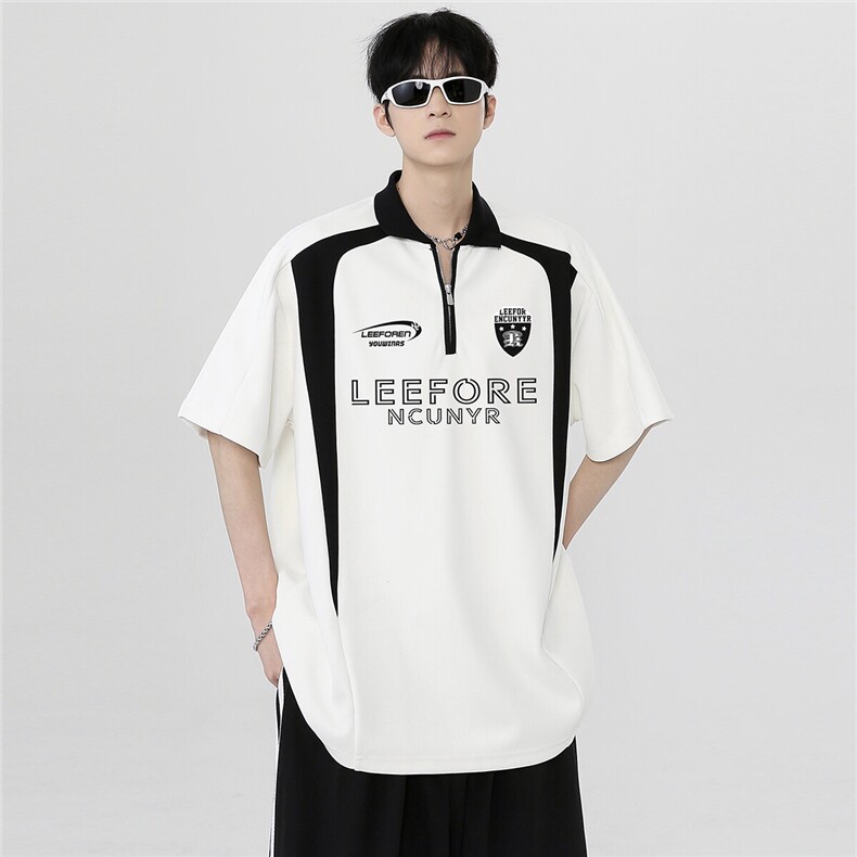 撞色拼接半拉链美式百搭高级潮牌插肩袖POLO衫上衣T恤T339-P38，男装Polo衫，电商C307