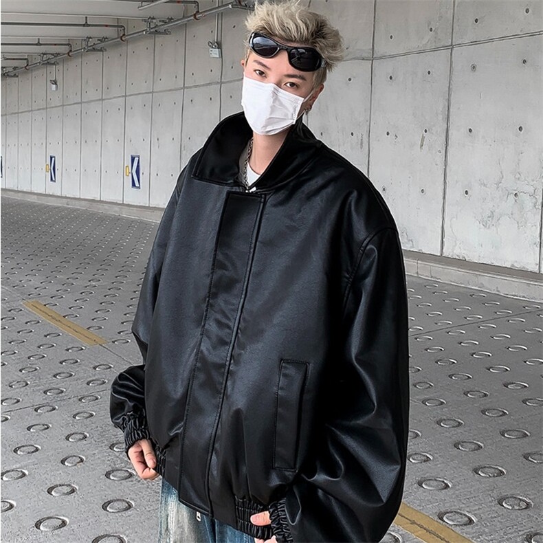 2026春复古短款垫肩皮衣外套男休闲宽松皮夹克 PY770图片