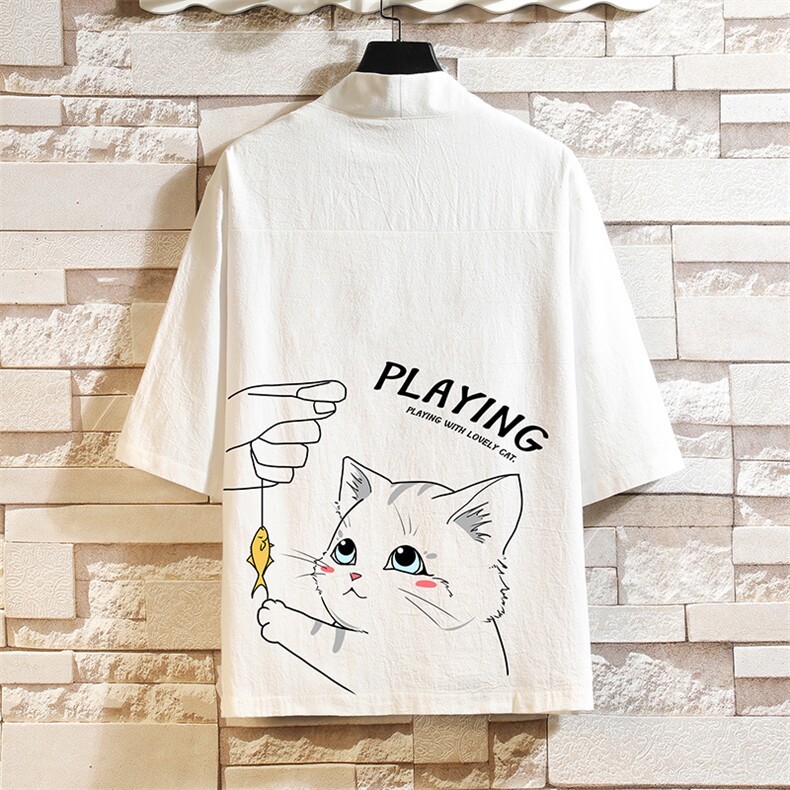 HF59129-P40风汉服男开衫外套七分袖道袍砖墙挂拍，男装民族服装，电商A040A