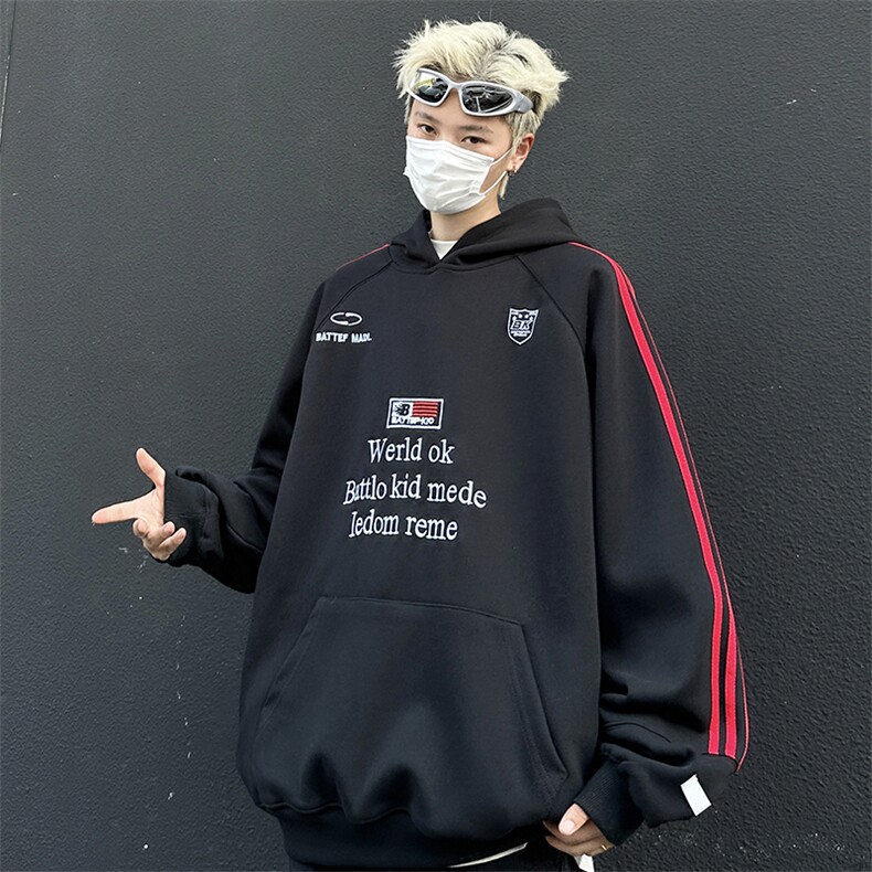 2024新款秋季美式复古徽章织带连帽卫衣情侣运动男现货W8356-P48,男装卫衣,星座512-4