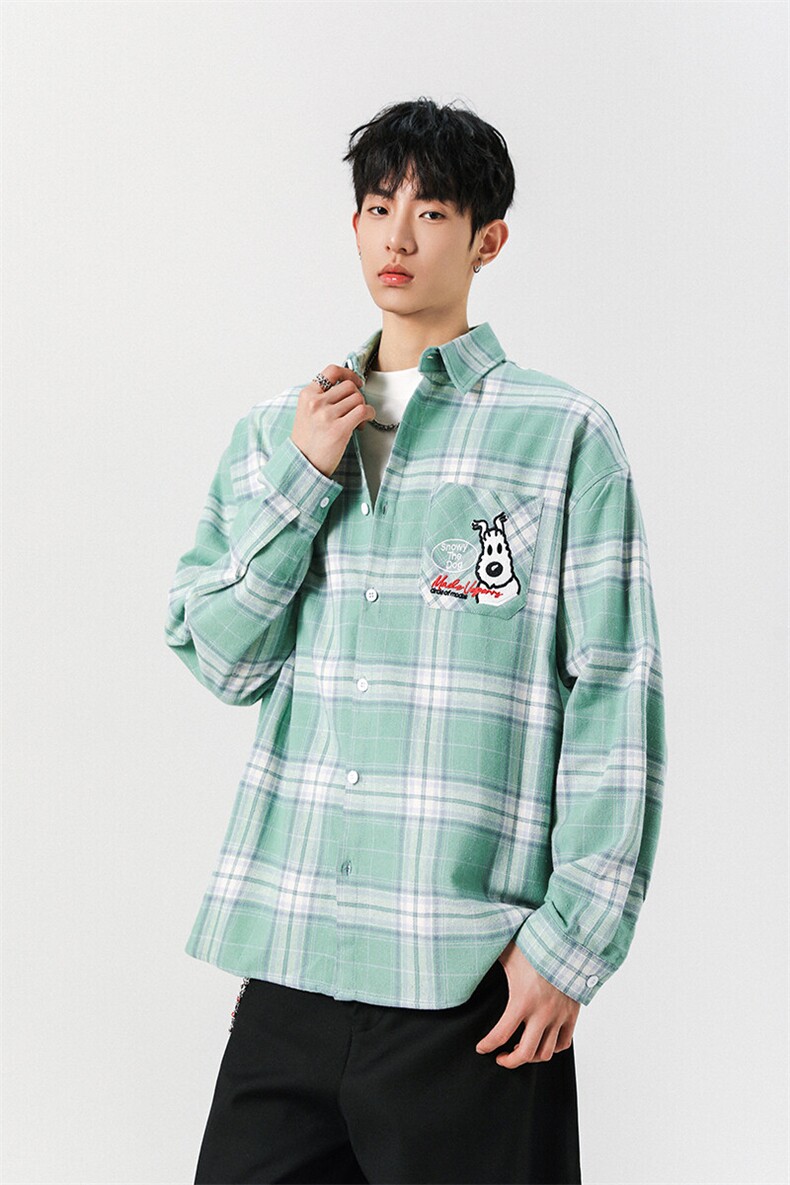 8XL-M小狗格子衬衫男长袖2025春情侣款寸衣宽松衬衣CS519P58控78,男装衬衫,电商D206-1