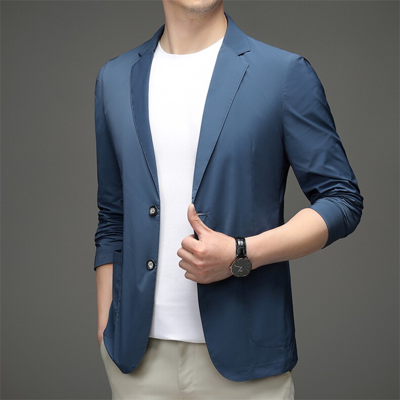 夏季防晒西服男士2023新款冰丝轻薄款春秋季小西装大码单西外套潮,男装西服,电商B212（原钱塘6029）