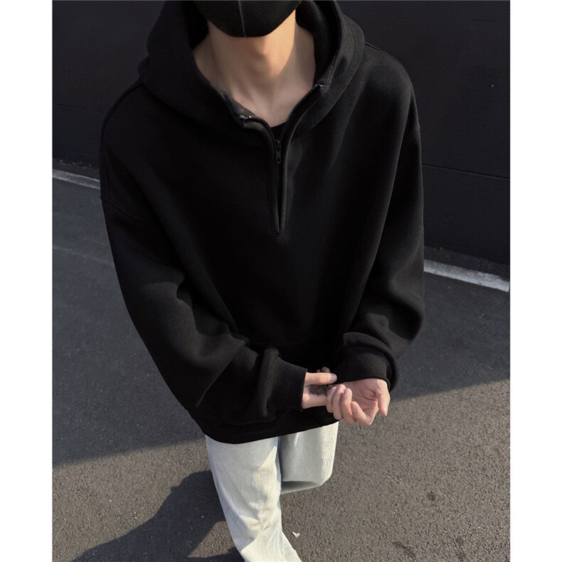 春装新品短宽连帽卫衣二开半拉链美式老钱高街上衣外套男111-P58,男装卫衣,电商C213(原B265)