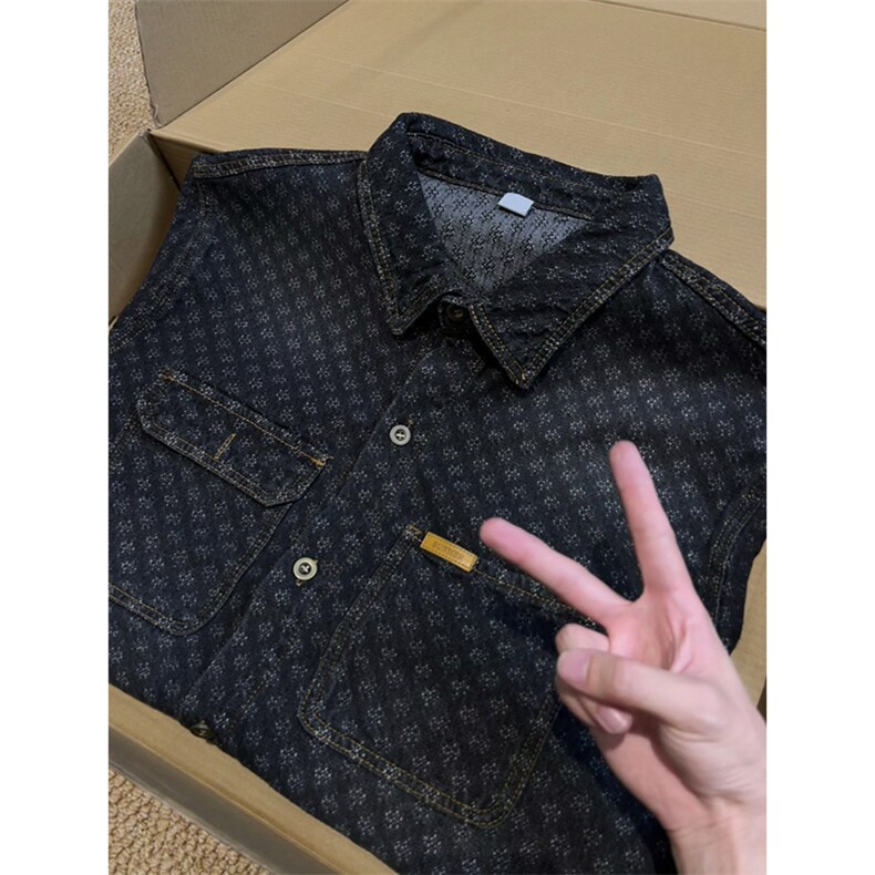 美式复古做旧牛仔衬衫男潮流宽松水洗长袖外套JA98815-特价P62,男装夹克,电商A007