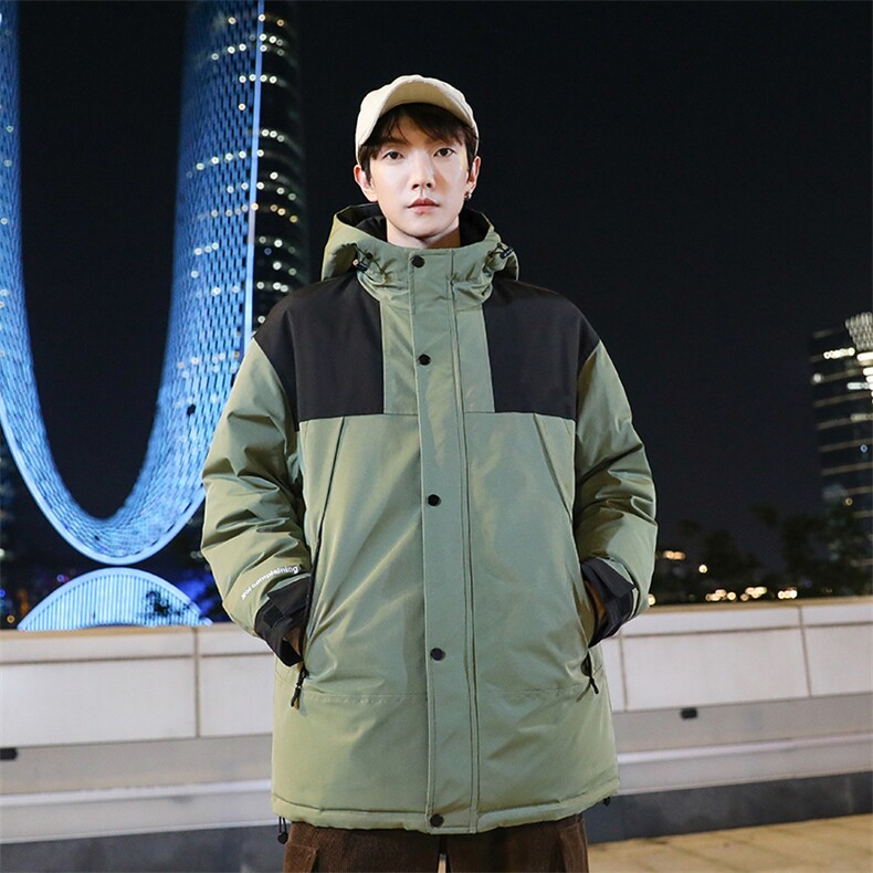 拼色冲锋衣韩版男士情侣光板连帽校服羽绒服白鸭绒外套，男装羽绒服，星座301D-5(原星座1415）