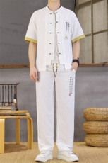 风夏季两件套男士冰丝宽松短袖套装民族男装汉服，男装T恤，星座1206（原A206）