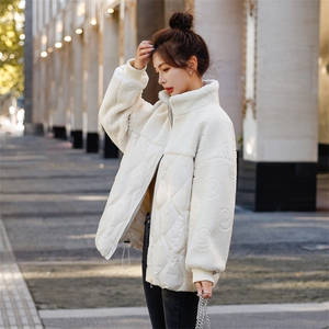 羽绒服女2025冬季新款女装韩版时尚颗粒绒拼接保暖白鸭绒外套图片