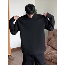 半高领德绒长袖T恤男秋冬季潮牌纯色拼接加厚宽松休闲打底衫上衣，男装T恤，星座506A