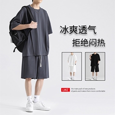夏季冰丝抗皱宽松套装S-3XL73%涤纶23%锦纶4%氨纶TZ50-特批65，男装休闲套装，星座718