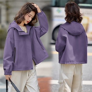 2025秋装新款时尚连帽宽松休闲外套,女装短外套,依路服饰