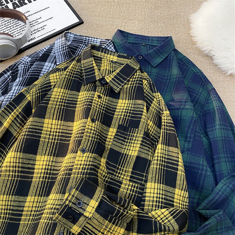 25年春季格子衬衫长袖大码宽松落肩现货DS-C323-1-2331-特批30，男装衬衫，电商C323-1