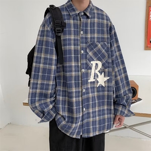 格子衬衫春秋季韩版情侣装美式复古衬衣宽松休闲外套 W7001-P40图片