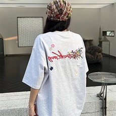 万针全刺绣工艺抖音得物高品质260克重磅纯棉双纱美式高街短袖T恤，男装T恤，电商A486