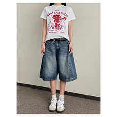 美式复古直筒五分牛仔裤男女款夏季透气宽松休闲阔腿裤DA239-P42，男装牛仔裤，星座208-5