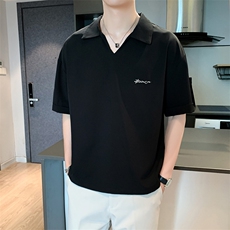 假两件T恤男V领短袖ins潮牌半袖POLO衫冰丝夏季体恤PL0384-P33，男装Polo衫，星座308B-2