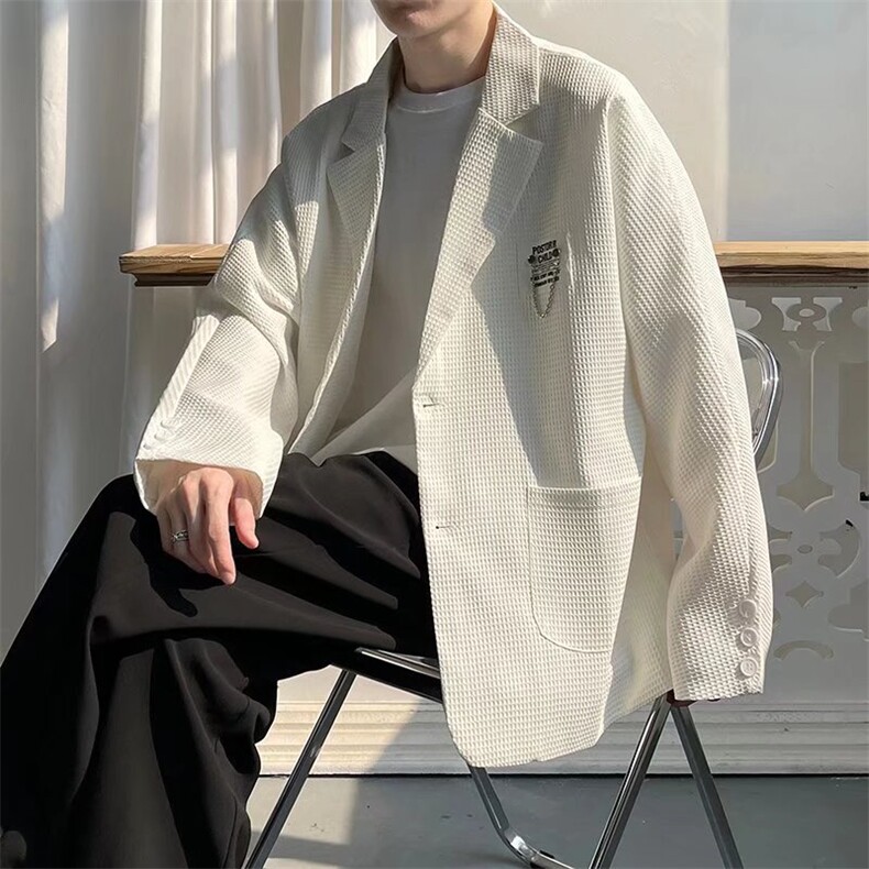 高级感华夫格休闲西服男潮牌炸街潮流宽松秋季西装外套LXZ088-P55,男装西服,星座1008
